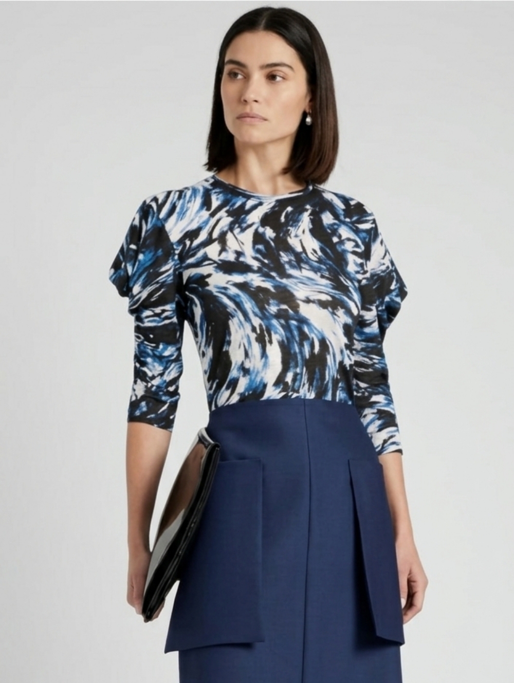 Proenza Schouler | NWT White Label | Printed Slub Cotton Jersey Puff Sleeve Top